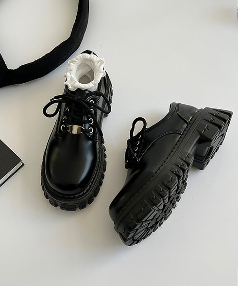 厚底 ローファー 編み上げ 韓国風 レディース マニッシュ ドレスシューズ レザー調 シンプル 歩きやすい カジュアル 大人 可愛い クラシック オルチャン 99GYXC-098