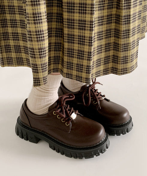 厚底 ローファー 編み上げ 韓国風 レディース マニッシュ ドレスシューズ レザー調 シンプル 歩きやすい カジュアル 大人 可愛い クラシック オルチャン 99GYXC-098