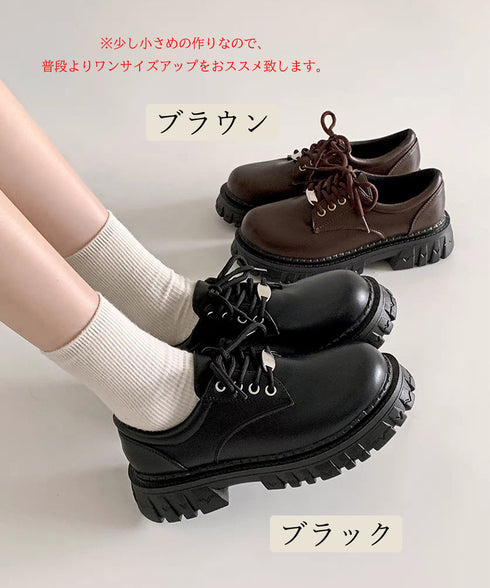 厚底 ローファー 編み上げ 韓国風 レディース マニッシュ ドレスシューズ レザー調 シンプル 歩きやすい カジュアル 大人 可愛い クラシック オルチャン 99GYXC-098
