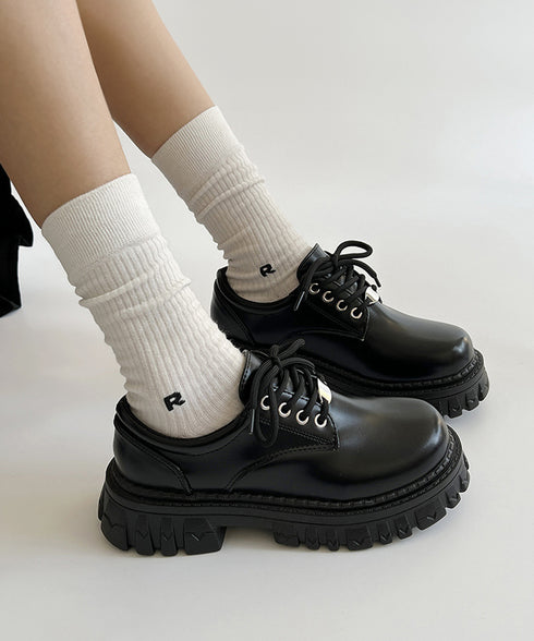 厚底 ローファー 編み上げ 韓国風 レディース マニッシュ ドレスシューズ レザー調 シンプル 歩きやすい カジュアル 大人 可愛い クラシック オルチャン 99GYXC-098