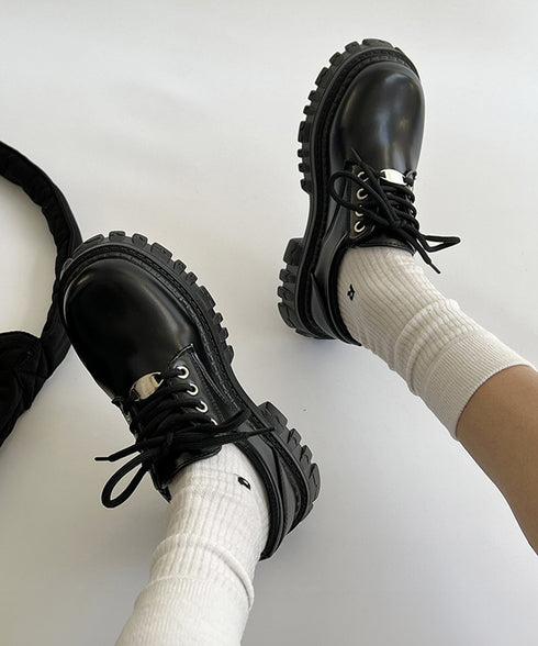 厚底 ローファー 編み上げ 韓国風 レディース マニッシュ ドレスシューズ レザー調 シンプル 歩きやすい カジュアル 大人 可愛い クラシック オルチャン 99GYXC-098