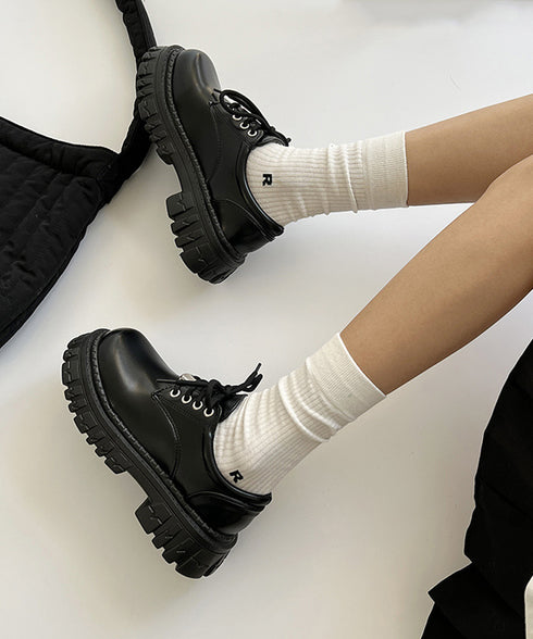 厚底 ローファー 編み上げ 韓国風 レディース マニッシュ ドレスシューズ レザー調 シンプル 歩きやすい カジュアル 大人 可愛い クラシック オルチャン 99GYXC-098