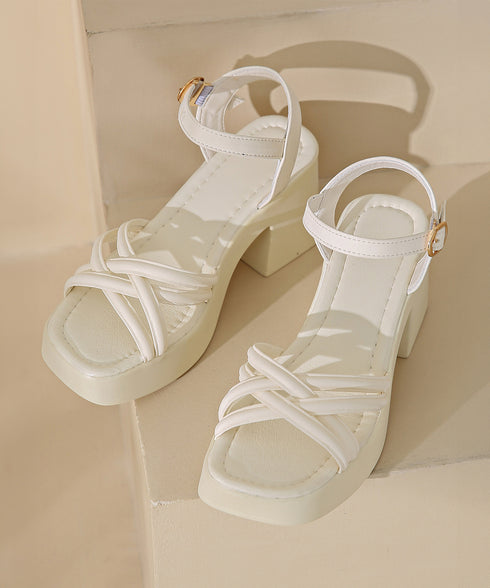 サンダル 厚底太ヒール クロスストラップ レディース 韓国風 スクエアトゥ チャンキーヒール アンクルベルト 人気 セクシー 大人きれいめ おしゃれ 旅行トラベル 99GYXC-100