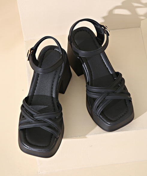 サンダル 厚底太ヒール クロスストラップ レディース 韓国風 スクエアトゥ チャンキーヒール アンクルベルト 人気 セクシー 大人きれいめ おしゃれ 旅行トラベル 99GYXC-100