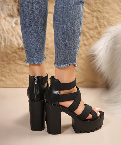 ハイヒールサンダル 厚底 ブーツサンダル レディース ストラップサンダル バックジップ 履きやすい おしゃれ セクシー 美脚 大人可愛い 海旅行 人気リゾートくつ 99GYXC-105