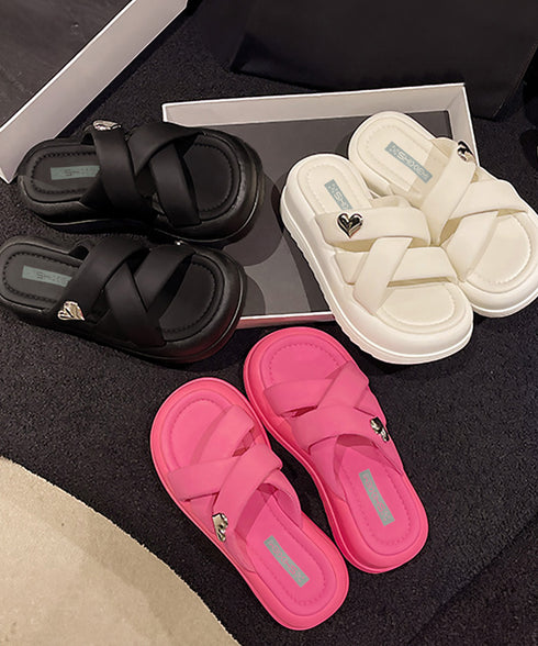 厚底 ミュールサンダル クロスベルト 夏 レディース ストラップサンダル フラットソール ハート飾りスリッパ おしゃれ 大人可愛い 海旅行 トラベル リゾートくつ 99GYXC-113