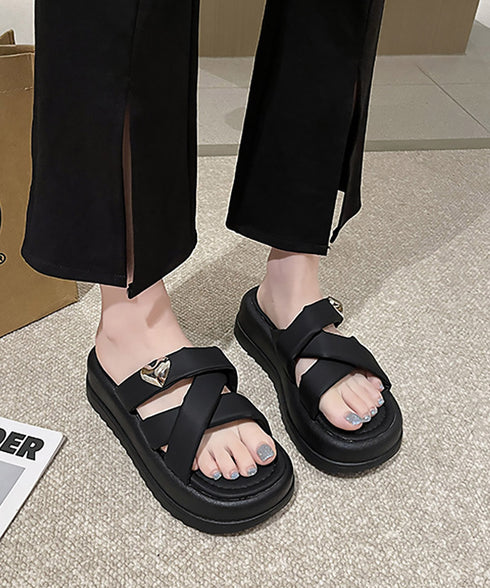 厚底 ミュールサンダル クロスベルト 夏 レディース ストラップサンダル フラットソール ハート飾りスリッパ おしゃれ 大人可愛い 海旅行 トラベル リゾートくつ 99GYXC-113