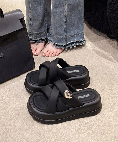 厚底 ミュールサンダル クロスベルト 夏 レディース ストラップサンダル フラットソール ハート飾りスリッパ おしゃれ 大人可愛い 海旅行 トラベル リゾートくつ 99GYXC-113