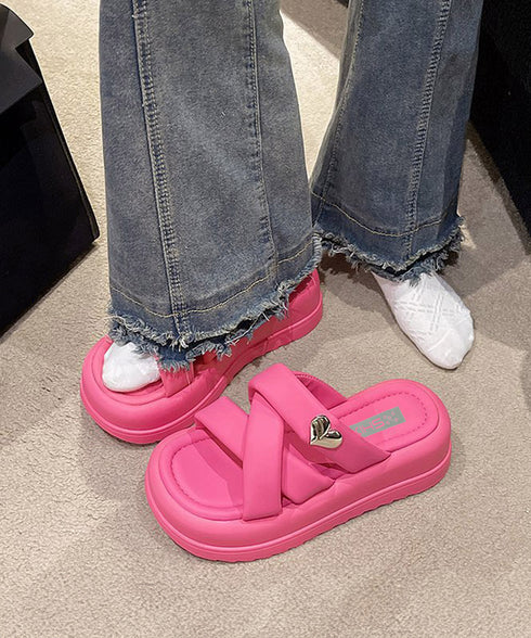 厚底 ミュールサンダル クロスベルト 夏 レディース ストラップサンダル フラットソール ハート飾りスリッパ おしゃれ 大人可愛い 海旅行 トラベル リゾートくつ 99GYXC-113