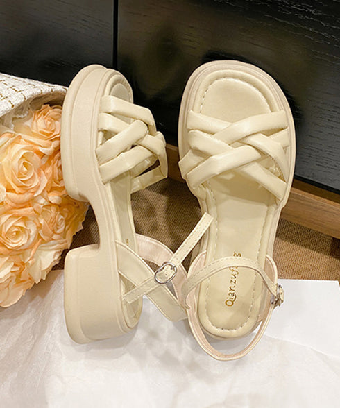 ストラップサンダル レディース 太ヒール 厚底サンダル ボリュームソール 編みベルト オルチャン 美脚 カジュアル お洒落 可愛い 痛くない 履きやすい 99GYXC-120