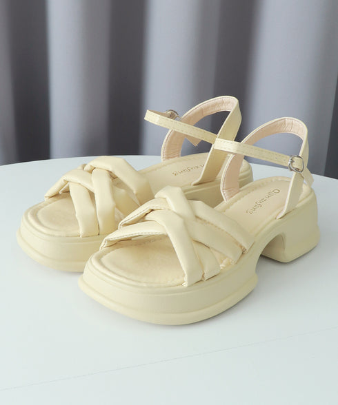 ストラップサンダル レディース 太ヒール 厚底サンダル ボリュームソール 編みベルト オルチャン 美脚 カジュアル お洒落 可愛い 痛くない 履きやすい 99GYXC-120