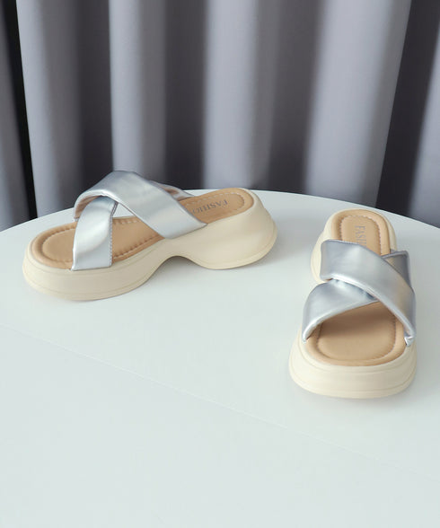 厚底サンダル レディース スリッパ ミュールサンダル コンフォート クロスベルト ボリュームソール オルチャン 歩きやすい 疲れない お洒落 99GYXC-123