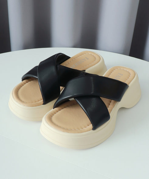 厚底サンダル レディース スリッパ ミュールサンダル コンフォート クロスベルト ボリュームソール オルチャン 歩きやすい 疲れない お洒落 99GYXC-123