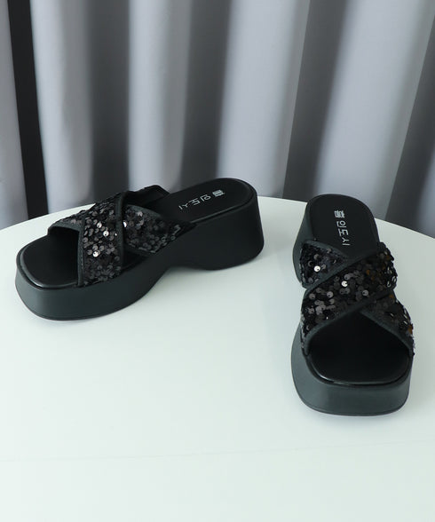 厚底サンダル ミュールサンダル 夏 美脚 レディース サマー クロスサンダル スリッパサンダル ビーチサンダル キラキラ 海 疲れない 歩きやすい カジュアル 99GYXC-124