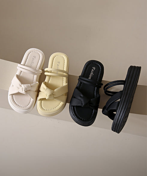 厚底サンダル レディース リボン ストラップサンダル ボリュームソール ミュールサンダル フラット 疲れない 履きやすい お洒落 コンフォート 99GYXC-126