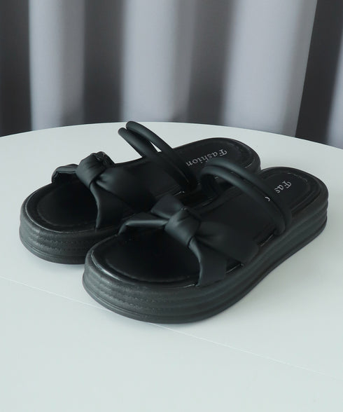 厚底サンダル レディース リボン ストラップサンダル ボリュームソール ミュールサンダル フラット 疲れない 履きやすい お洒落 コンフォート 99GYXC-126