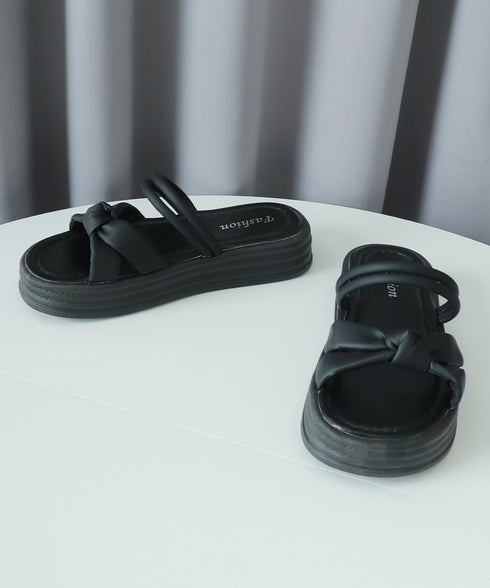 厚底サンダル レディース リボン ストラップサンダル ボリュームソール ミュールサンダル フラット 疲れない 履きやすい お洒落 コンフォート 99GYXC-126