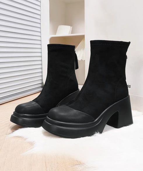 ショートブーツ 厚底 ブーティー 春秋冬 レディース バックジップ チャンキーヒール 美脚 カジュアル 大人可愛い ガーリー おしゃれ 通勤通学 きれいめ デート 99GYXC-127