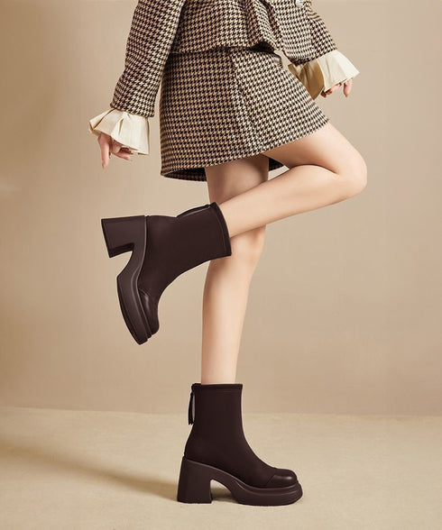 ショートブーツ 厚底 ブーティー 春秋冬 レディース バックジップ チャンキーヒール 美脚 カジュアル 大人可愛い ガーリー おしゃれ 通勤通学 きれいめ デート 99GYXC-127