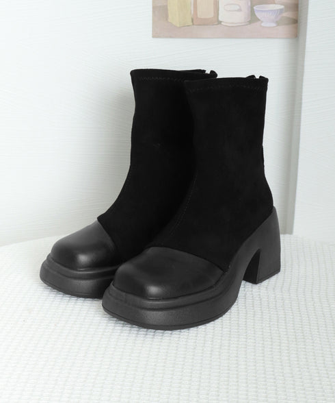 ショートブーツ 厚底 ブーティー 春秋冬 レディース バックジップ チャンキーヒール 美脚 カジュアル 大人可愛い ガーリー おしゃれ 通勤通学 きれいめ デート 99GYXC-127