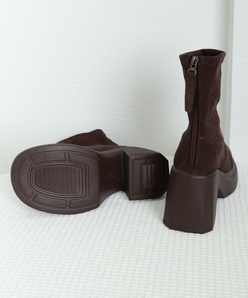 ショートブーツ 厚底 ブーティー 春秋冬 レディース バックジップ チャンキーヒール 美脚 カジュアル 大人可愛い ガーリー おしゃれ 通勤通学 きれいめ デート 99GYXC-127