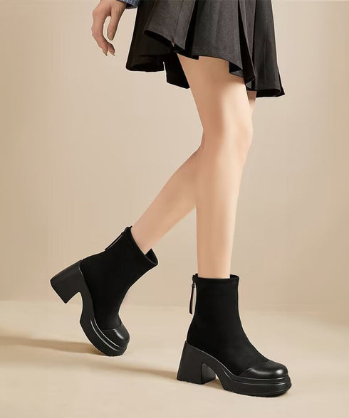 ショートブーツ 厚底 ブーティー 春秋冬 レディース バックジップ チャンキーヒール 美脚 カジュアル 大人可愛い ガーリー おしゃれ 通勤通学 きれいめ デート 99GYXC-127