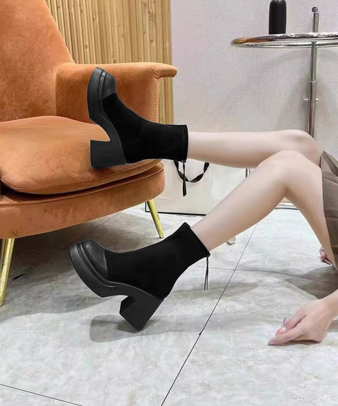 ショートブーツ 厚底 ブーティー 春秋冬 レディース バックジップ チャンキーヒール 美脚 カジュアル 大人可愛い ガーリー おしゃれ 通勤通学 きれいめ デート 99GYXC-127