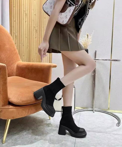 ショートブーツ 厚底 ブーティー 春秋冬 レディース バックジップ チャンキーヒール 美脚 カジュアル 大人可愛い ガーリー おしゃれ 通勤通学 きれいめ デート 99GYXC-127