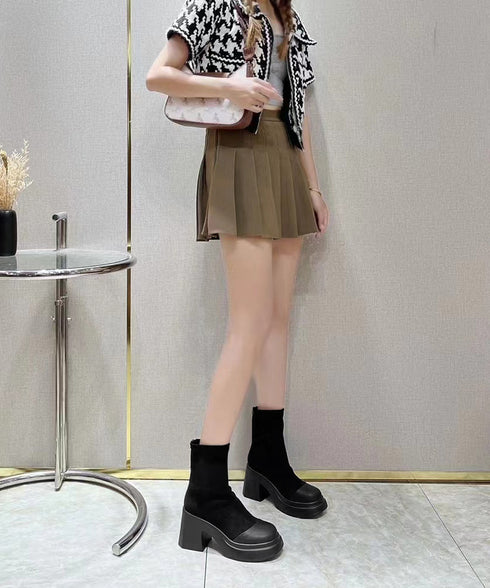 ショートブーツ 厚底 ブーティー 春秋冬 レディース バックジップ チャンキーヒール 美脚 カジュアル 大人可愛い ガーリー おしゃれ 通勤通学 きれいめ デート 99GYXC-127