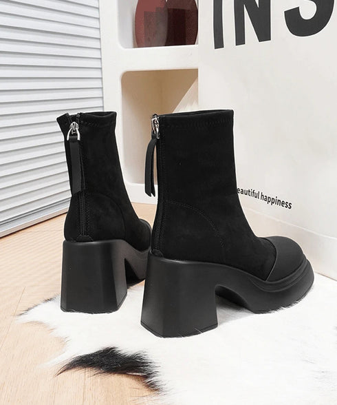 ショートブーツ 厚底 ブーティー 春秋冬 レディース バックジップ チャンキーヒール 美脚 カジュアル 大人可愛い ガーリー おしゃれ 通勤通学 きれいめ デート 99GYXC-127