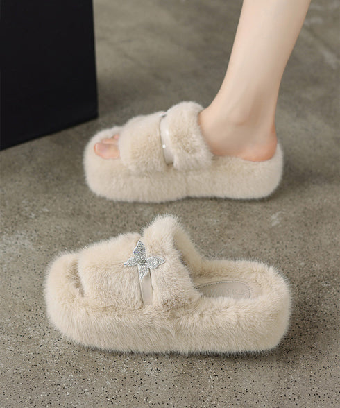 厚底ファーサンダル 蝶々 スリッパ 秋冬 レディース もこもこ フェイクファー あったか フラットサンダル 美脚 カジュアル お洒落 暖かい コンフォート 可愛い 99GYXC-129