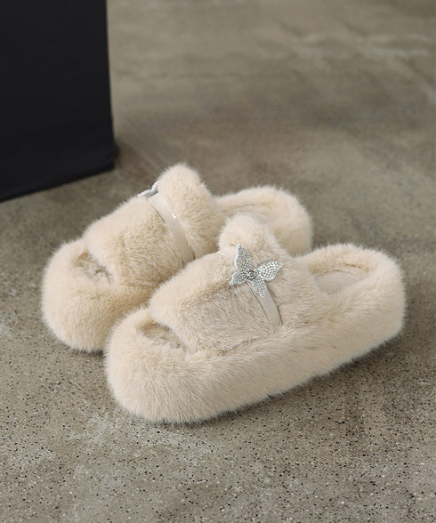 厚底ファーサンダル 蝶々 スリッパ 秋冬 レディース もこもこ フェイクファー あったか フラットサンダル 美脚 カジュアル お洒落 暖かい コンフォート 可愛い 99GYXC-129