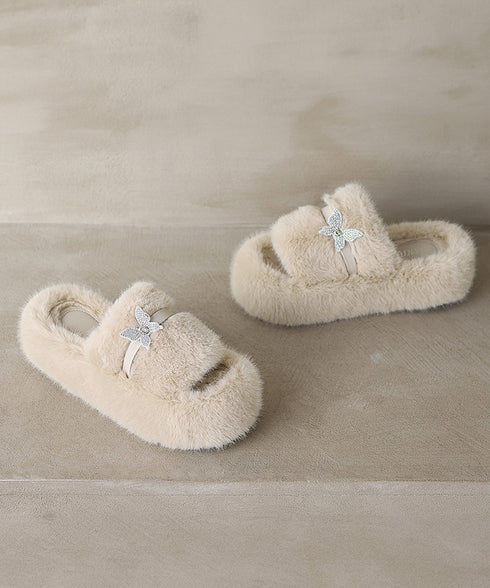 厚底ファーサンダル 蝶々 スリッパ 秋冬 レディース もこもこ フェイクファー あったか フラットサンダル 美脚 カジュアル お洒落 暖かい コンフォート 可愛い 99GYXC-129