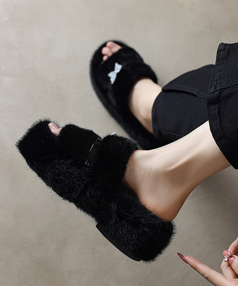 厚底ファーサンダル 蝶々 スリッパ 秋冬 レディース もこもこ フェイクファー あったか フラットサンダル 美脚 カジュアル お洒落 暖かい コンフォート 可愛い 99GYXC-129