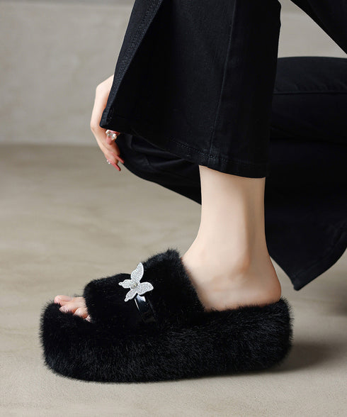 厚底ファーサンダル 蝶々 スリッパ 秋冬 レディース もこもこ フェイクファー あったか フラットサンダル 美脚 カジュアル お洒落 暖かい コンフォート 可愛い 99GYXC-129