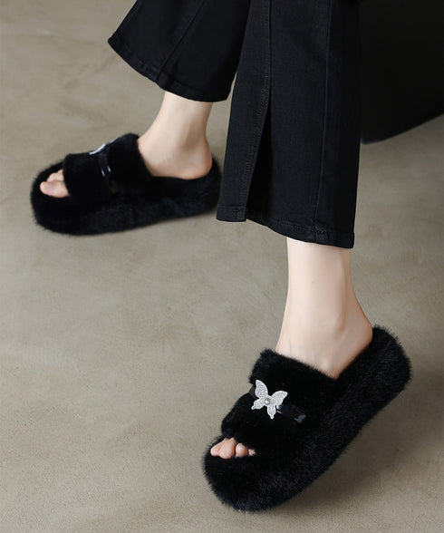 厚底ファーサンダル 蝶々 スリッパ 秋冬 レディース もこもこ フェイクファー あったか フラットサンダル 美脚 カジュアル お洒落 暖かい コンフォート 可愛い 99GYXC-129