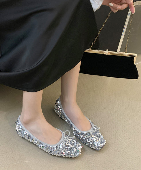 パンプス キラキラ バレエシューズ レディース スパンコール リボン飾り 美脚 フェミニン 大人 きれいめ エレガント おしゃれ 結婚式入園式卒業式 99GYXC-132