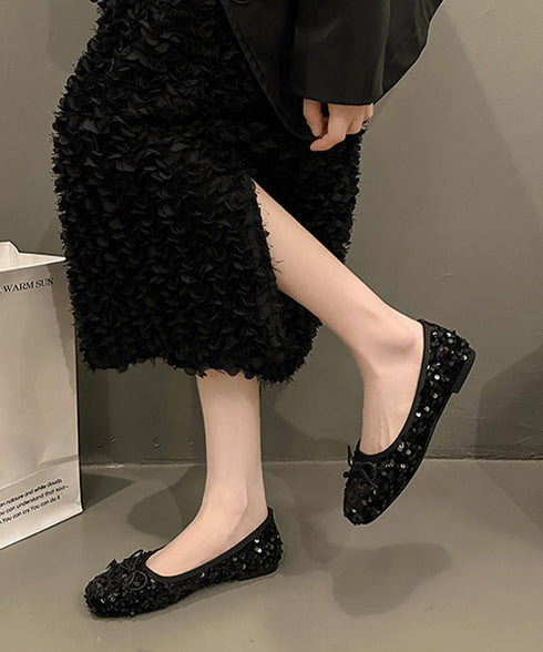 パンプス キラキラ バレエシューズ レディース スパンコール リボン飾り 美脚 フェミニン 大人 きれいめ エレガント おしゃれ 結婚式入園式卒業式 99GYXC-132