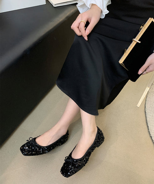 パンプス キラキラ バレエシューズ レディース スパンコール リボン飾り 美脚 フェミニン 大人 きれいめ エレガント おしゃれ 結婚式入園式卒業式 99GYXC-132