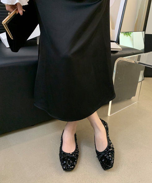 パンプス キラキラ バレエシューズ レディース スパンコール リボン飾り 美脚 フェミニン 大人 きれいめ エレガント おしゃれ 結婚式入園式卒業式 99GYXC-132