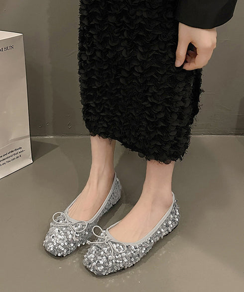 パンプス キラキラ バレエシューズ レディース スパンコール リボン飾り 美脚 フェミニン 大人 きれいめ エレガント おしゃれ 結婚式入園式卒業式 99GYXC-132