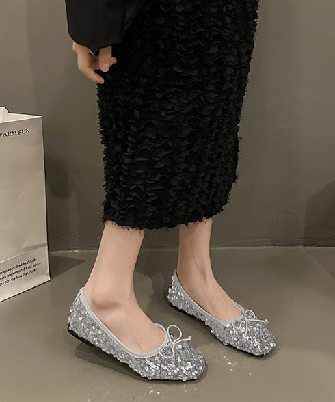 パンプス キラキラ バレエシューズ レディース スパンコール リボン飾り 美脚 フェミニン 大人 きれいめ エレガント おしゃれ 結婚式入園式卒業式 99GYXC-132