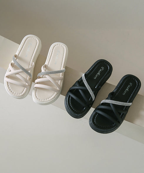 ストラップサンダル レディース 厚底 夏 スリッパサンダル フラットサンダル クロスベルト キラキラ 歩きやすい 疲れない 美脚 可愛い お洒落 99GYXC-135