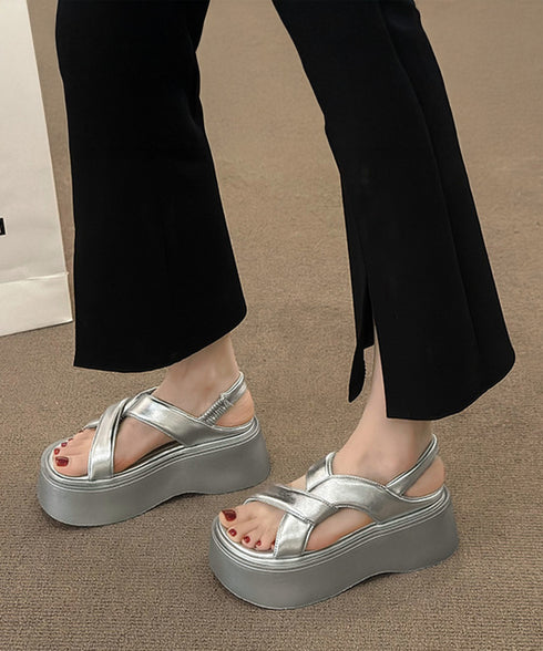 厚底サンダル クロスベルト レディース夏 サマーシューズ シンプル リラックス シルバー 快適 履きやすい カジュアル オルチャン アウトドア ビーチ旅行 99GYXC-136