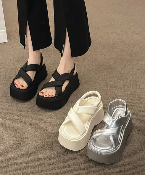 厚底サンダル クロスベルト レディース夏 サマーシューズ シンプル リラックス シルバー 快適 履きやすい カジュアル オルチャン アウトドア ビーチ旅行 99GYXC-136