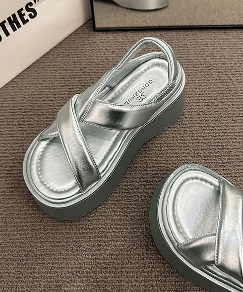 厚底サンダル クロスベルト レディース夏 サマーシューズ シンプル リラックス シルバー 快適 履きやすい カジュアル オルチャン アウトドア ビーチ旅行 99GYXC-136