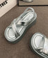 厚底サンダル クロスベルト レディース夏 サマーシューズ シンプル リラックス シルバー 快適 履きやすい カジュアル オルチャン アウトドア ビーチ旅行 99GYXC-136