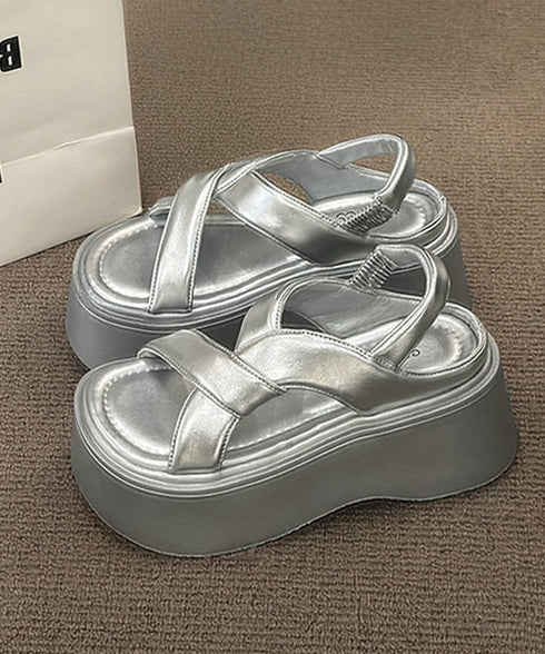 厚底サンダル クロスベルト レディース夏 サマーシューズ シンプル リラックス シルバー 快適 履きやすい カジュアル オルチャン アウトドア ビーチ旅行 99GYXC-136