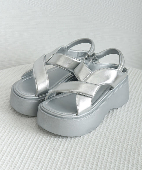 厚底サンダル クロスベルト レディース夏 サマーシューズ シンプル リラックス シルバー 快適 履きやすい カジュアル オルチャン アウトドア ビーチ旅行 99GYXC-136