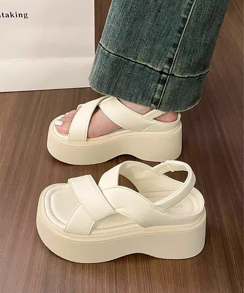 厚底サンダル クロスベルト レディース夏 サマーシューズ シンプル リラックス シルバー 快適 履きやすい カジュアル オルチャン アウトドア ビーチ旅行 99GYXC-136